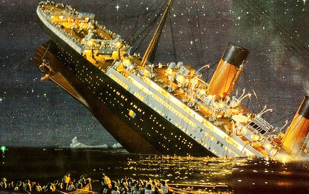 An artist's impression of the Titanic sinking